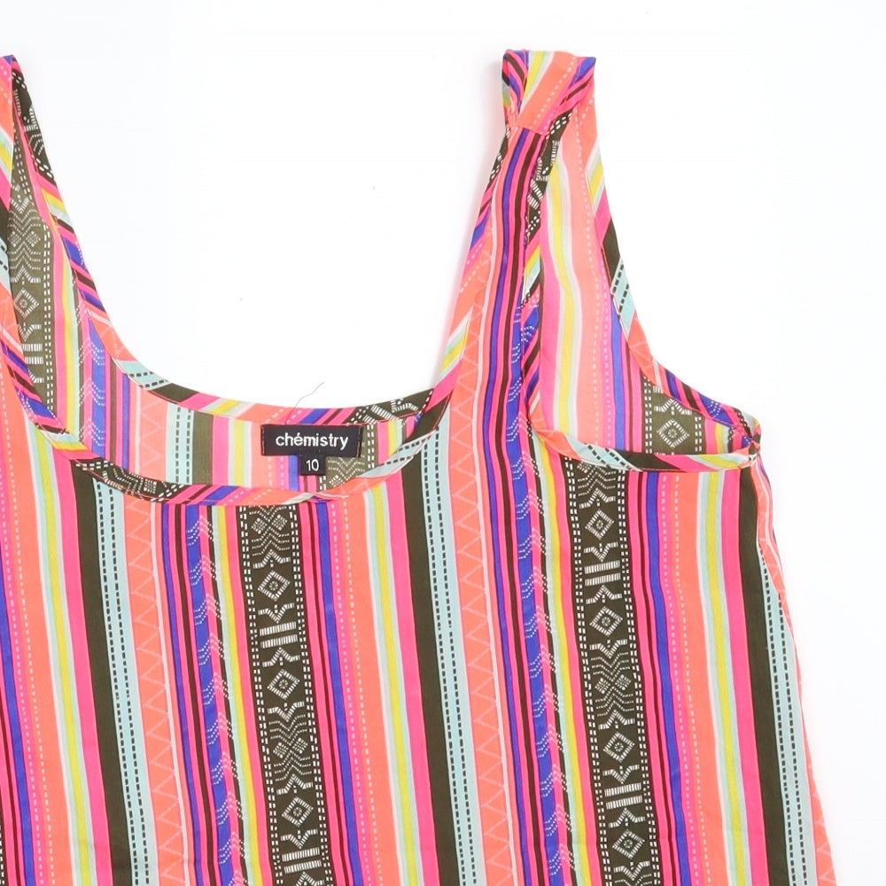 Chemistry Womens Multicoloured Striped Polyester Camisole Tank Size 10 Scoop Neck