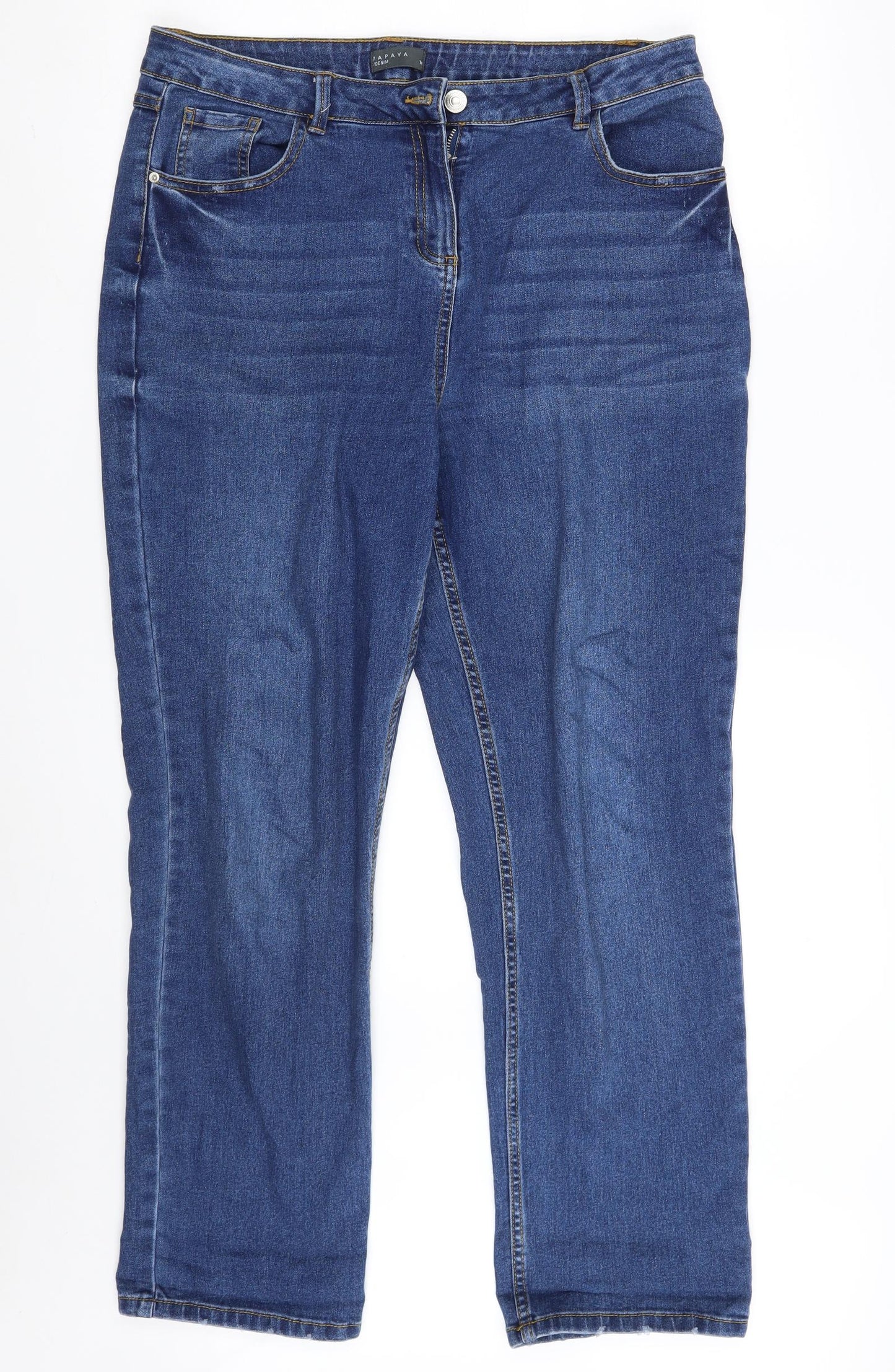 Papaya Mens Blue  Cotton Straight Jeans Size 16 L27 in Regular Zip