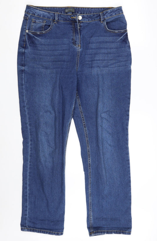 Papaya Mens Blue  Cotton Straight Jeans Size 16 L27 in Regular Zip