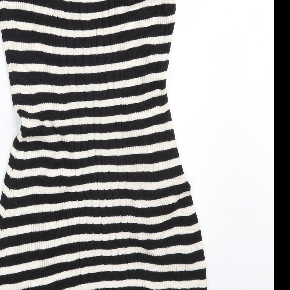 H&M Womens Black Colourblock Viscose Jumper Dress  Size M  Square Neck Button