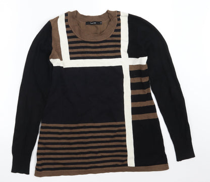 Preloved Crazy Line Womens Multicoloured Round Neck Striped Viscose Pullover Jumper Size XS - Front