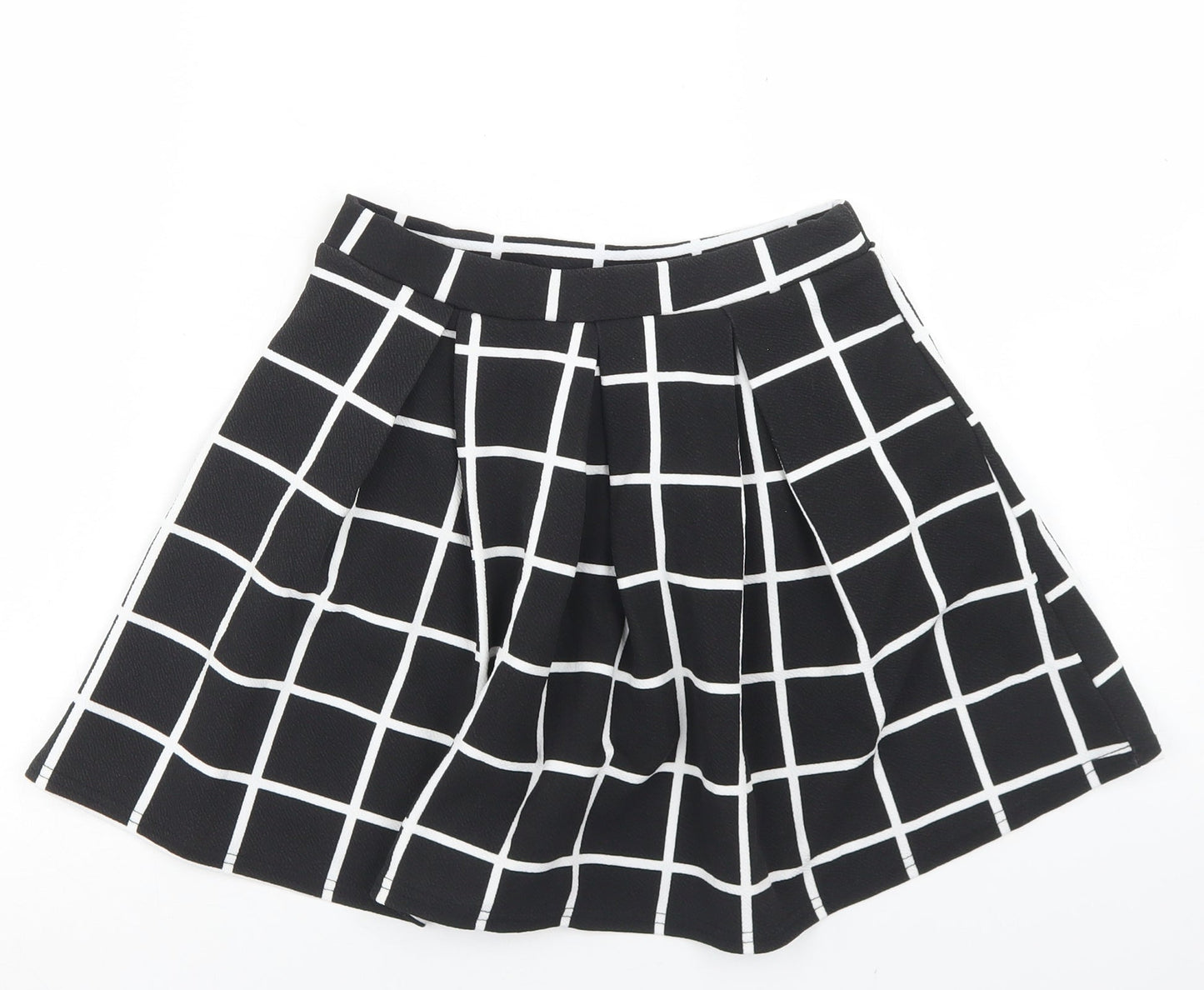 Boohoo Womens Black Check Polyester Pleated Skirt Size 10
