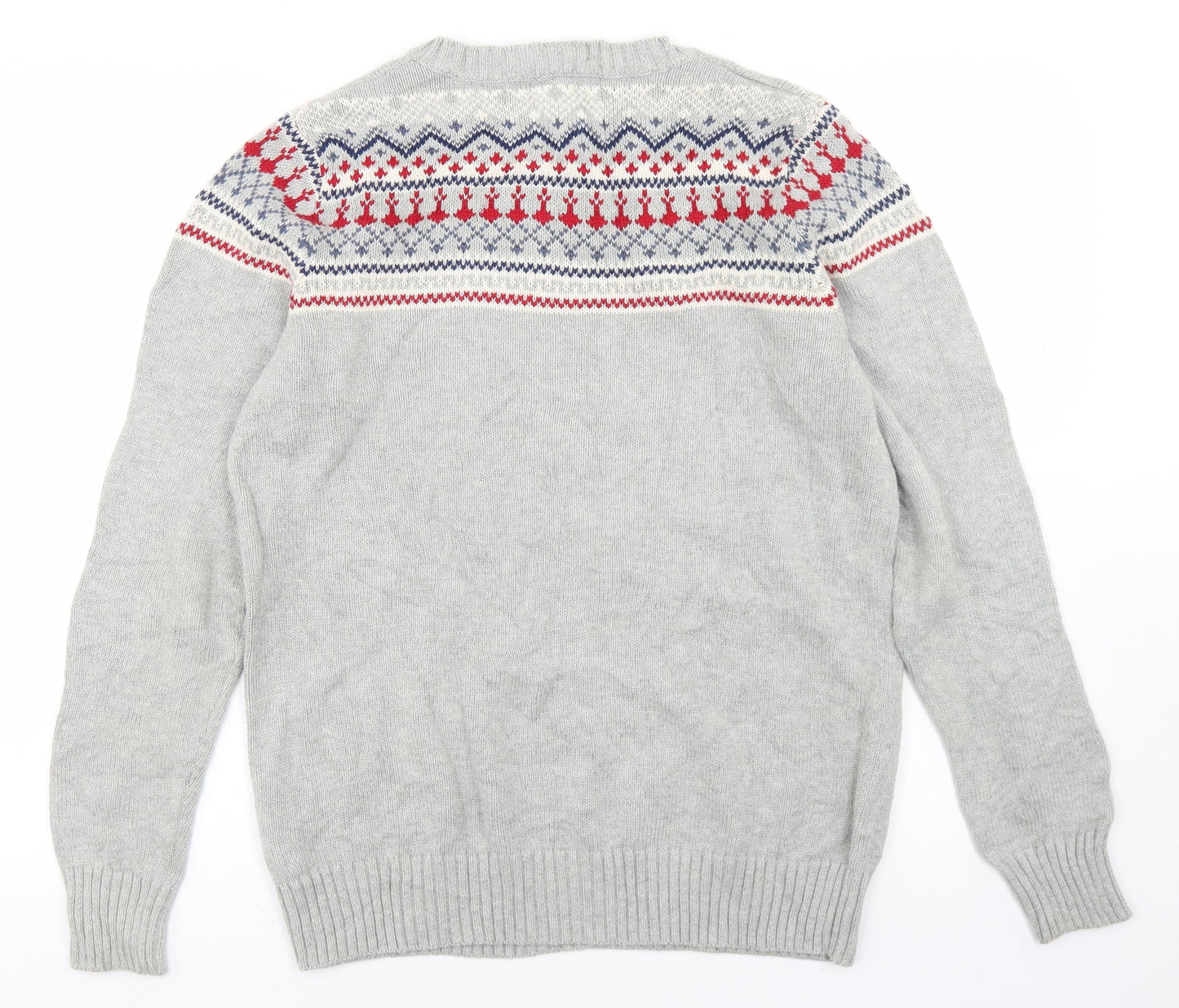 Fredrik Anderson Mens Grey Mock Neck Fair Isle Cotton Pullover Jumper Size L