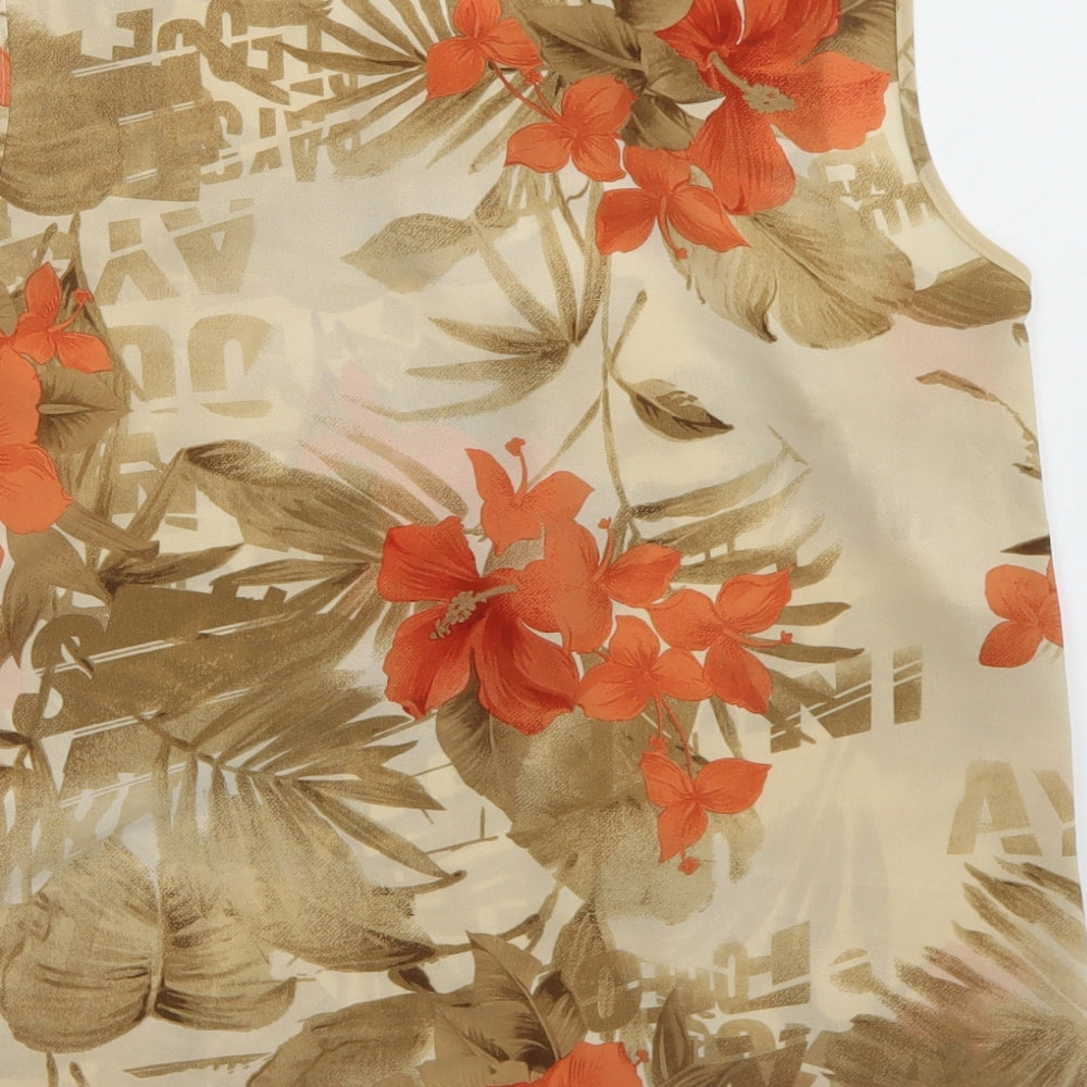 Basler Womens Beige Floral Polyester Basic Blouse Size 14 Round Neck