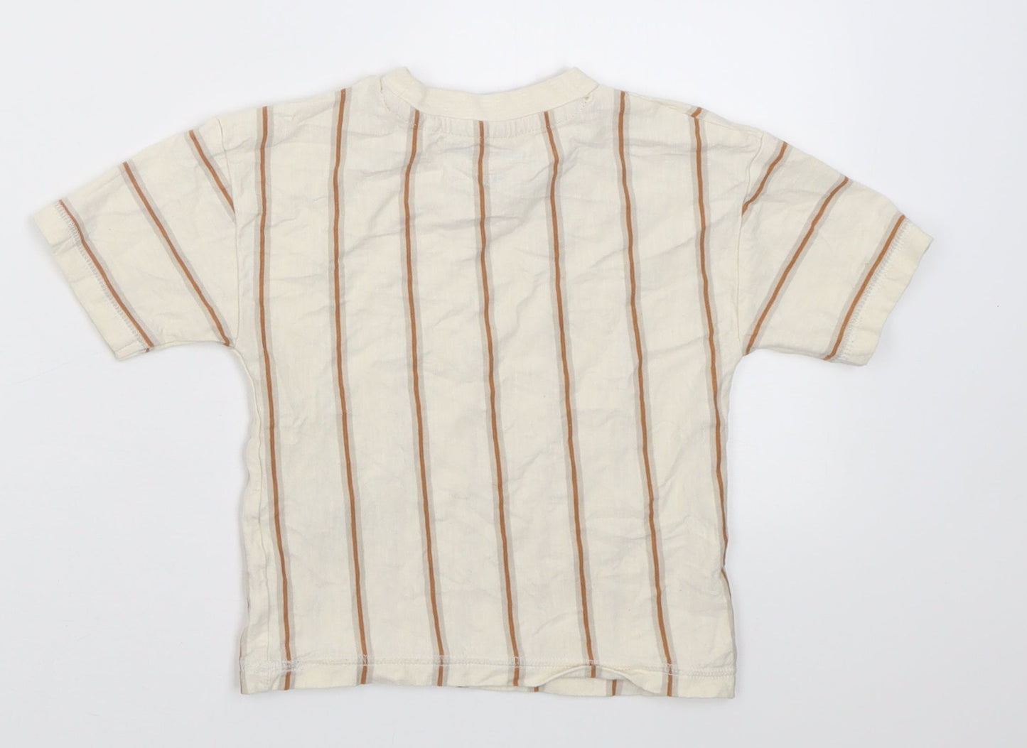 NEXT Boys Ivory Striped Cotton Basic T-Shirt Size 12-18 Months Crew Neck Pullover