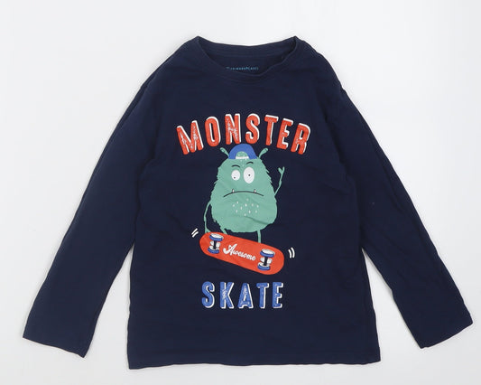 Primark Boys Blue  Cotton Basic Casual Size 4-5 Years Crew Neck Pullover - Monster Skate
