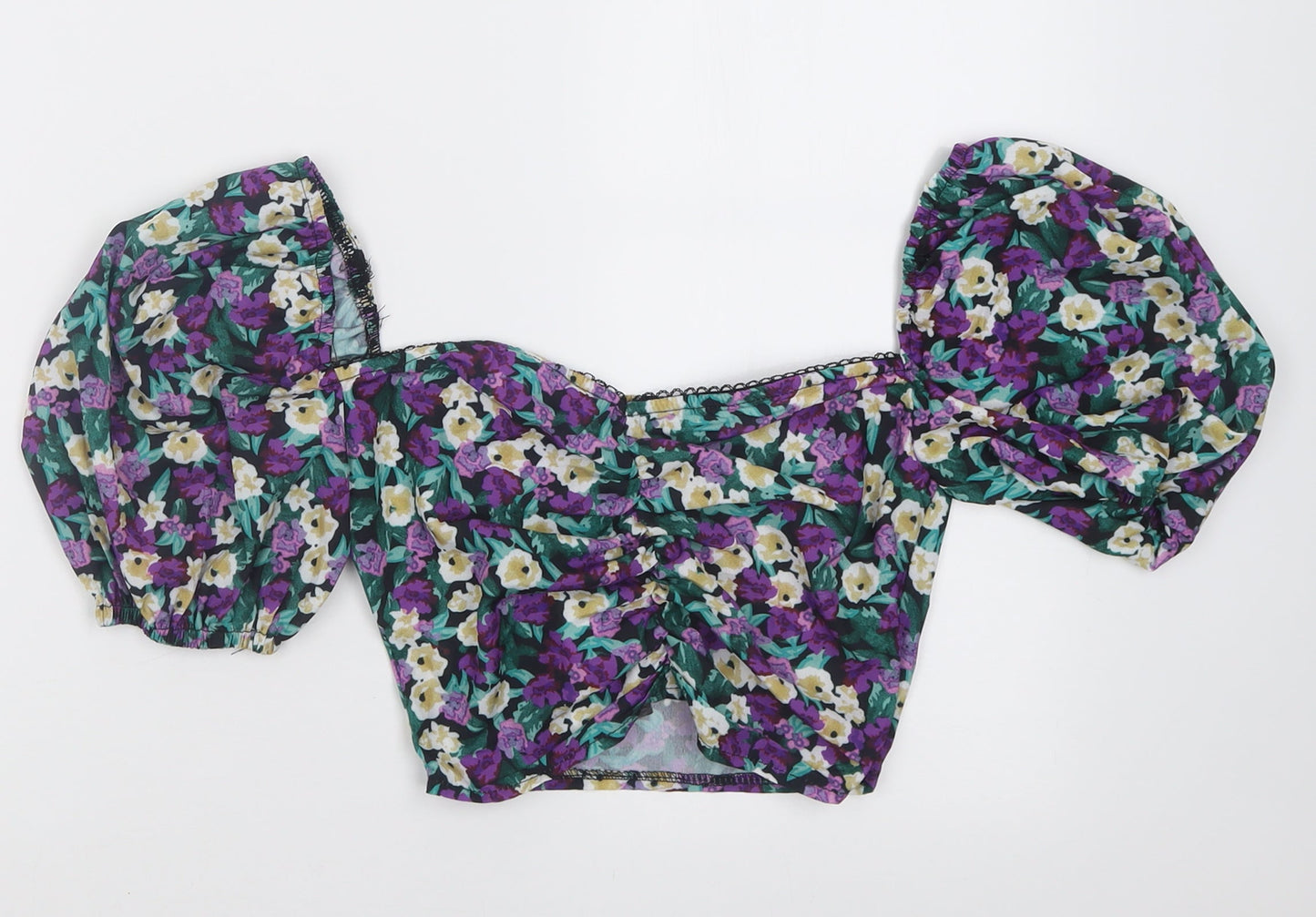 NaaNaa Womens Purple Floral Polyester Cropped Blouse Size 6 Sweetheart