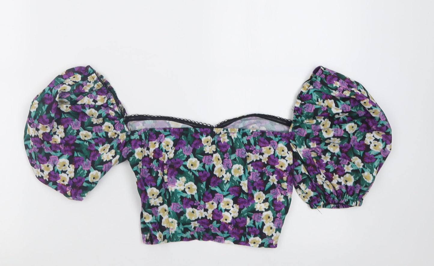 NaaNaa Womens Purple Floral Polyester Cropped Blouse Size 6 Sweetheart