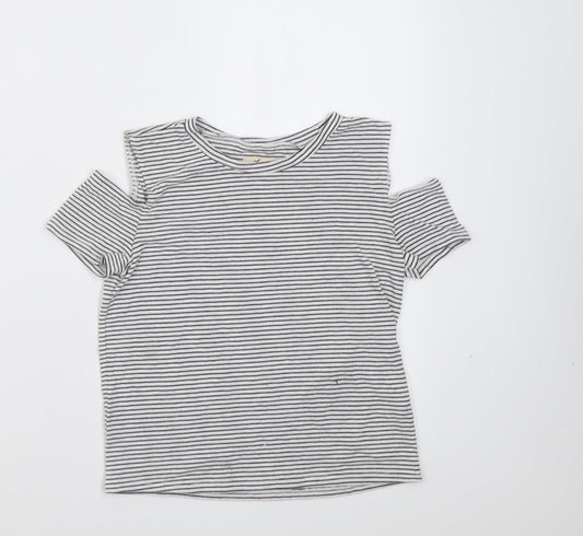 Hollister Womens White Striped Cotton Cropped T-Shirt Size XS Crew Neck - cold shoulder