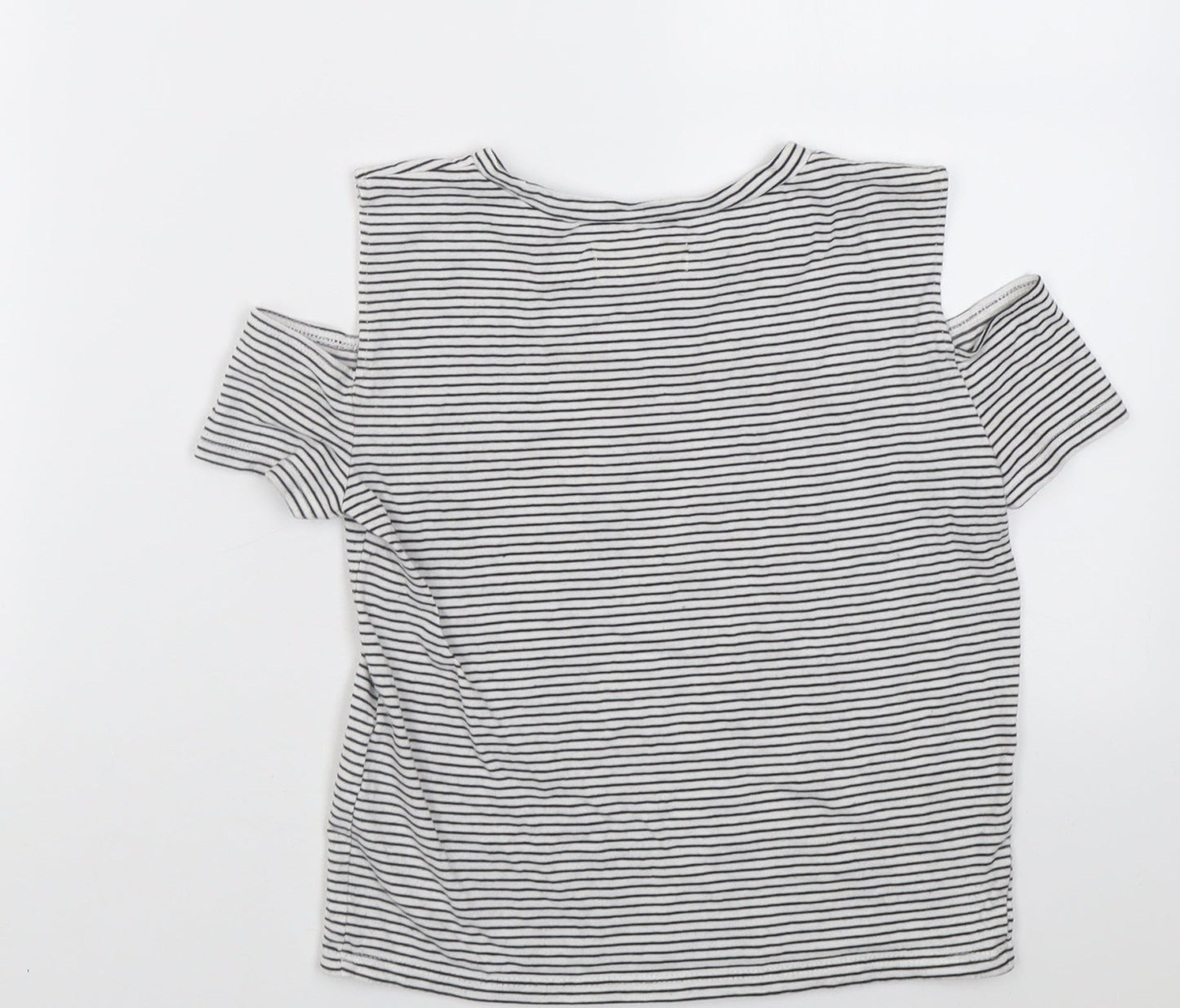 Hollister Womens White Striped Cotton Cropped T-Shirt Size XS Crew Neck - cold shoulder