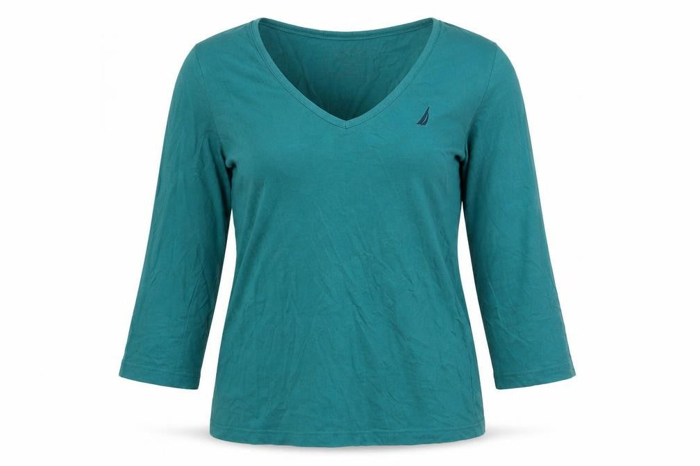 Nautica Womens Green Solid Cotton Top Pyjama Top Size S