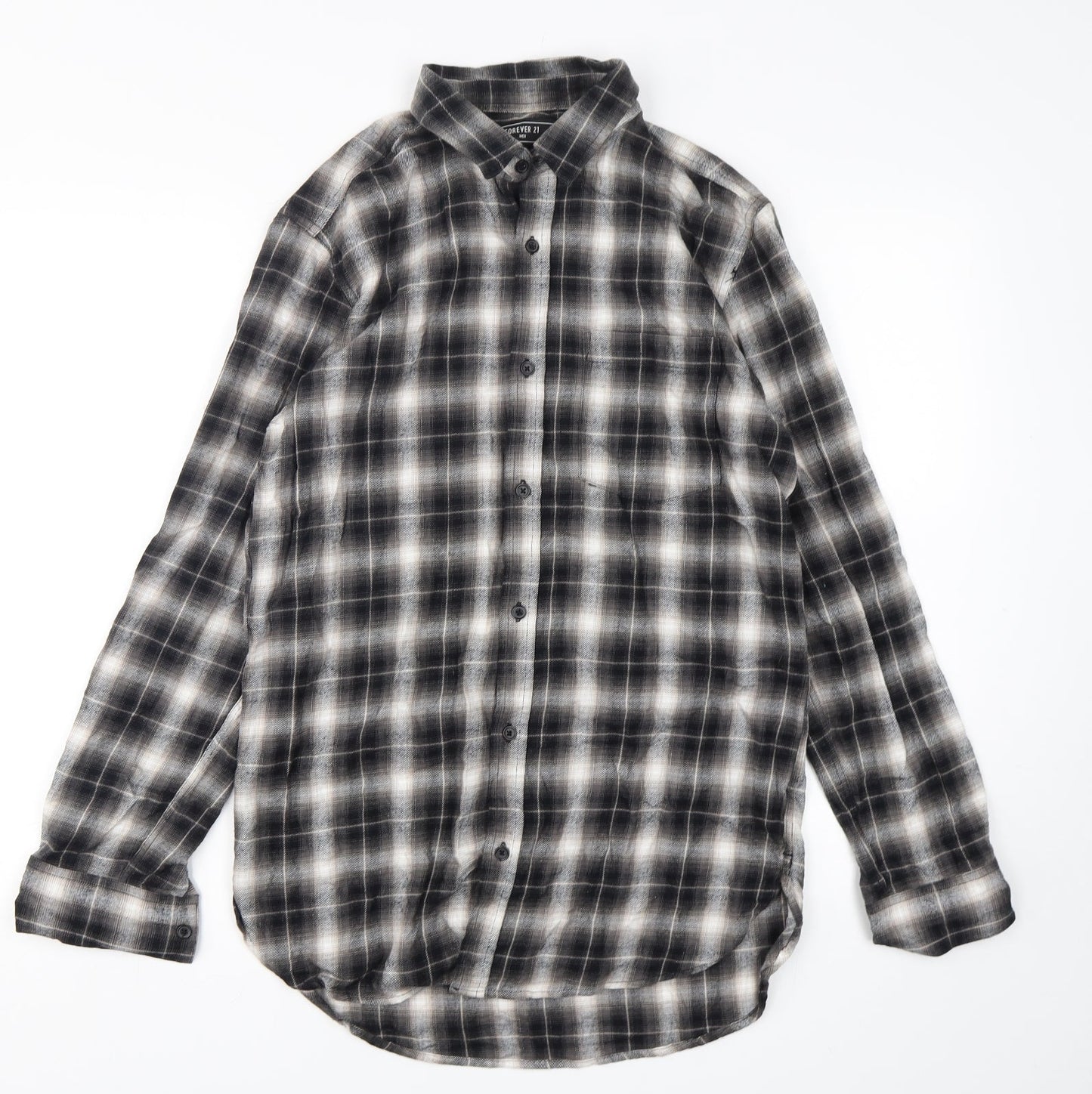 FOREVER 21 Mens Green Plaid Cotton  Button-Up Size XS Collared Button