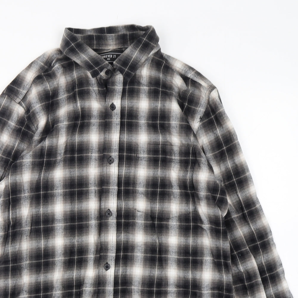 FOREVER 21 Mens Green Plaid Cotton  Button-Up Size XS Collared Button
