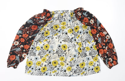 Boohoo Womens Multicoloured Floral Polyester Basic Blouse Size S Boat Neck