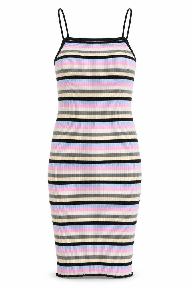 Topshop Womens Multicoloured Striped 100% Cotton Bodycon  Size 6  High Neck Pullover