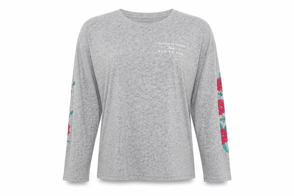 New Look Womens Grey Floral Polyester Jersey T-Shirt Size 8 Round Neck - Roses