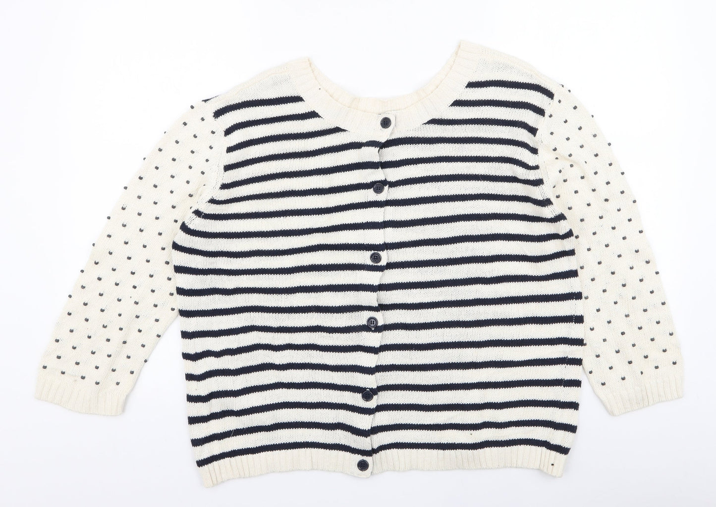 Preworn Womens White Round Neck Striped 100% Cotton Pullover Jumper Size XL