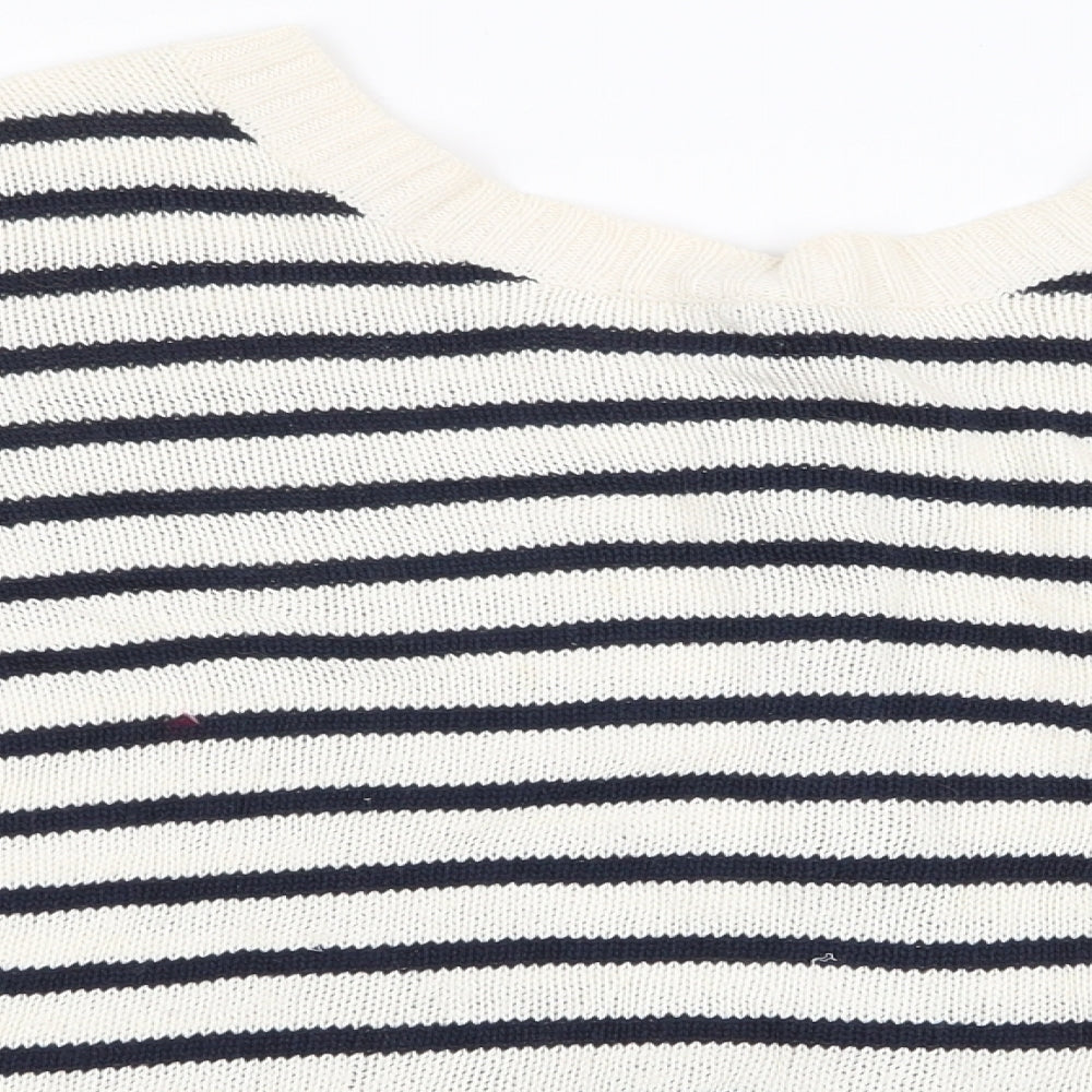 Preworn Womens White Round Neck Striped 100% Cotton Pullover Jumper Size XL