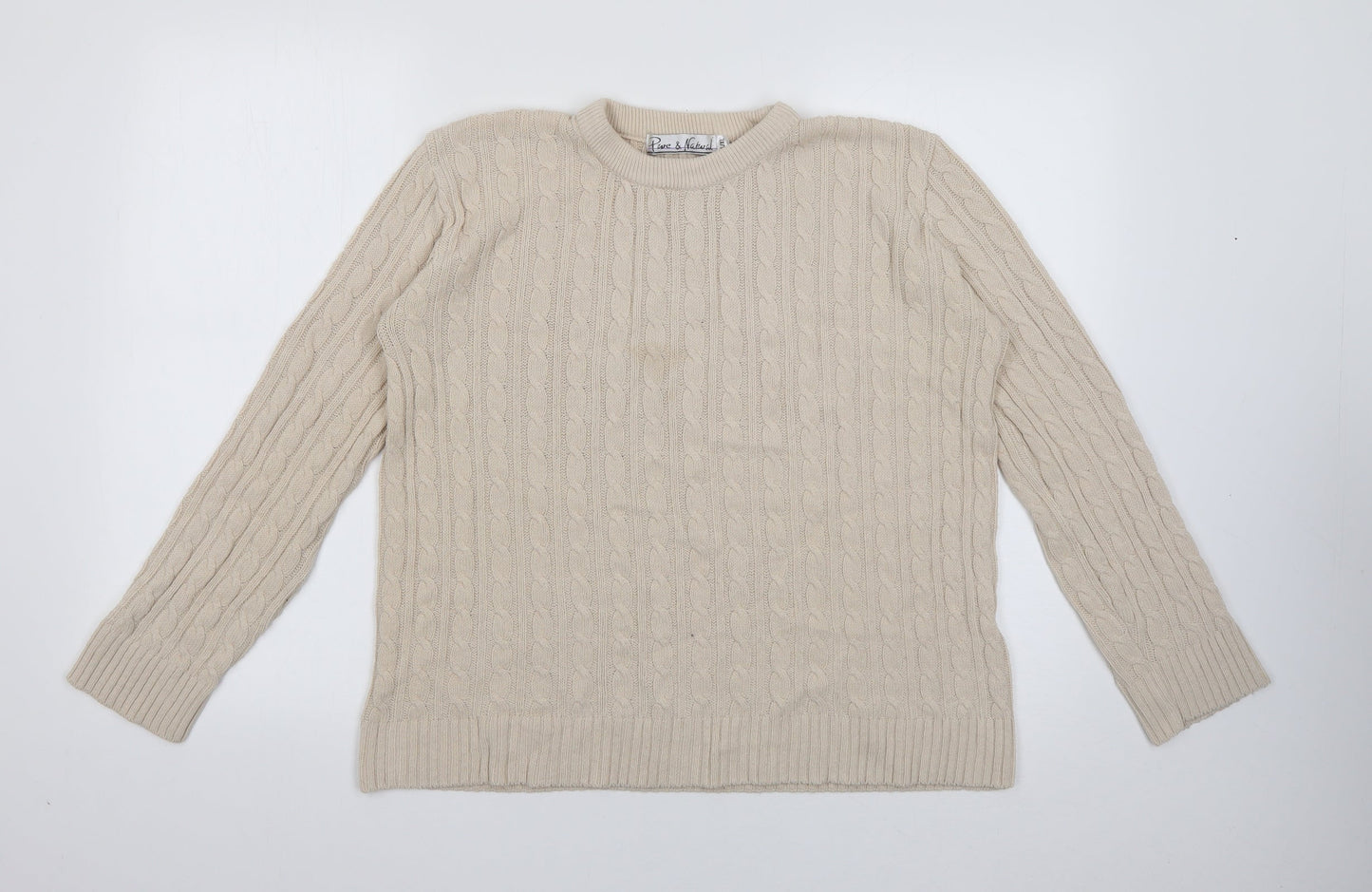 Pure & Natural Womens Beige Crew Neck  Acrylic Pullover Jumper Size L