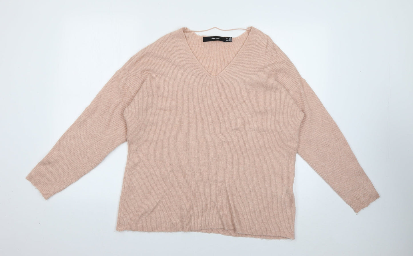VERO MODA Womens Pink V-Neck  Acrylic Pullover Jumper Size L