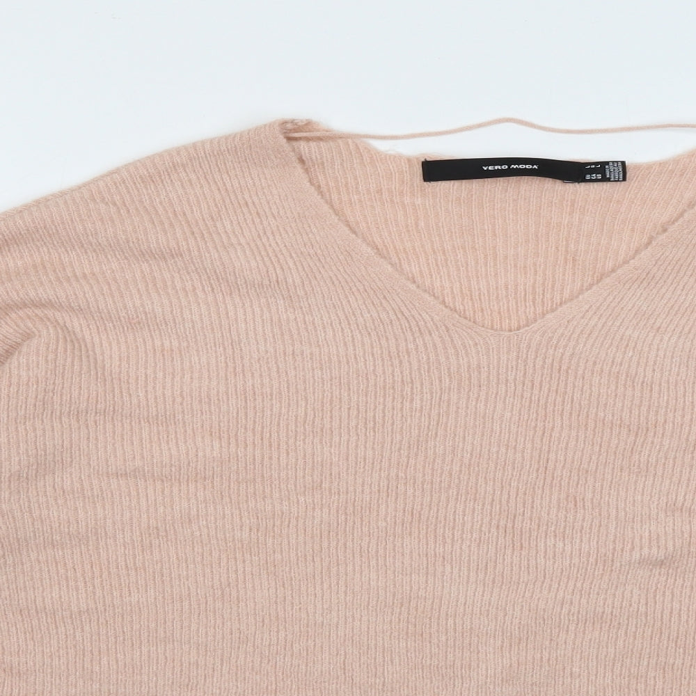 VERO MODA Womens Pink V-Neck  Acrylic Pullover Jumper Size L
