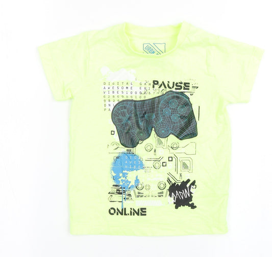 Matalan Boys Yellow  Cotton Basic T-Shirt Size 4 Years Round Neck Pullover - Gaming