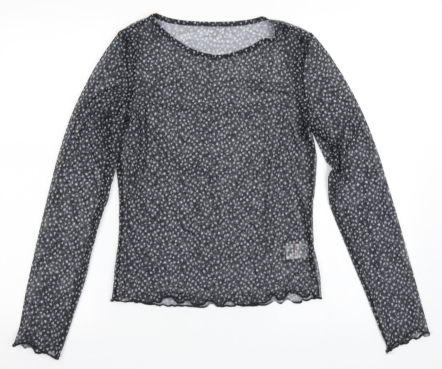 Miss Evie Girls Black Floral Polyester Basic T-Shirt Size 13-14 Years Round Neck Push Lock