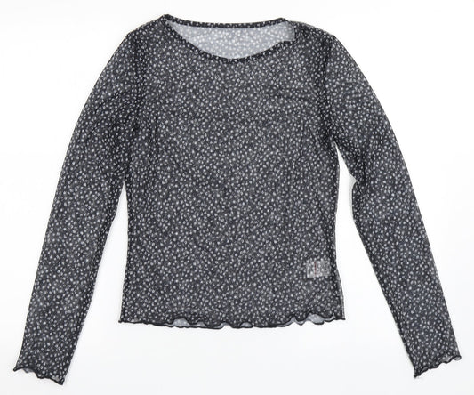 Miss Evie Girls Black Floral Polyester Basic T-Shirt Size 13-14 Years Round Neck Push Lock