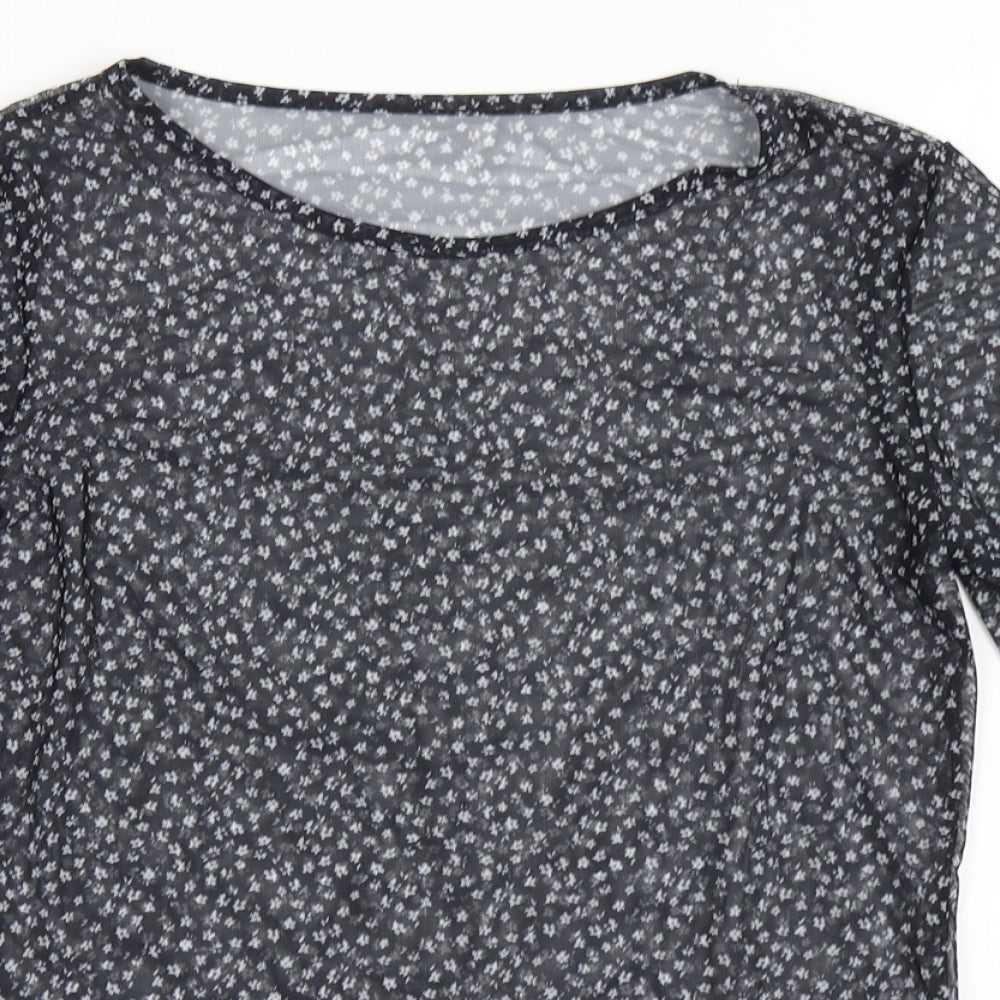 Miss Evie Girls Black Floral Polyester Basic T-Shirt Size 13-14 Years Round Neck Push Lock