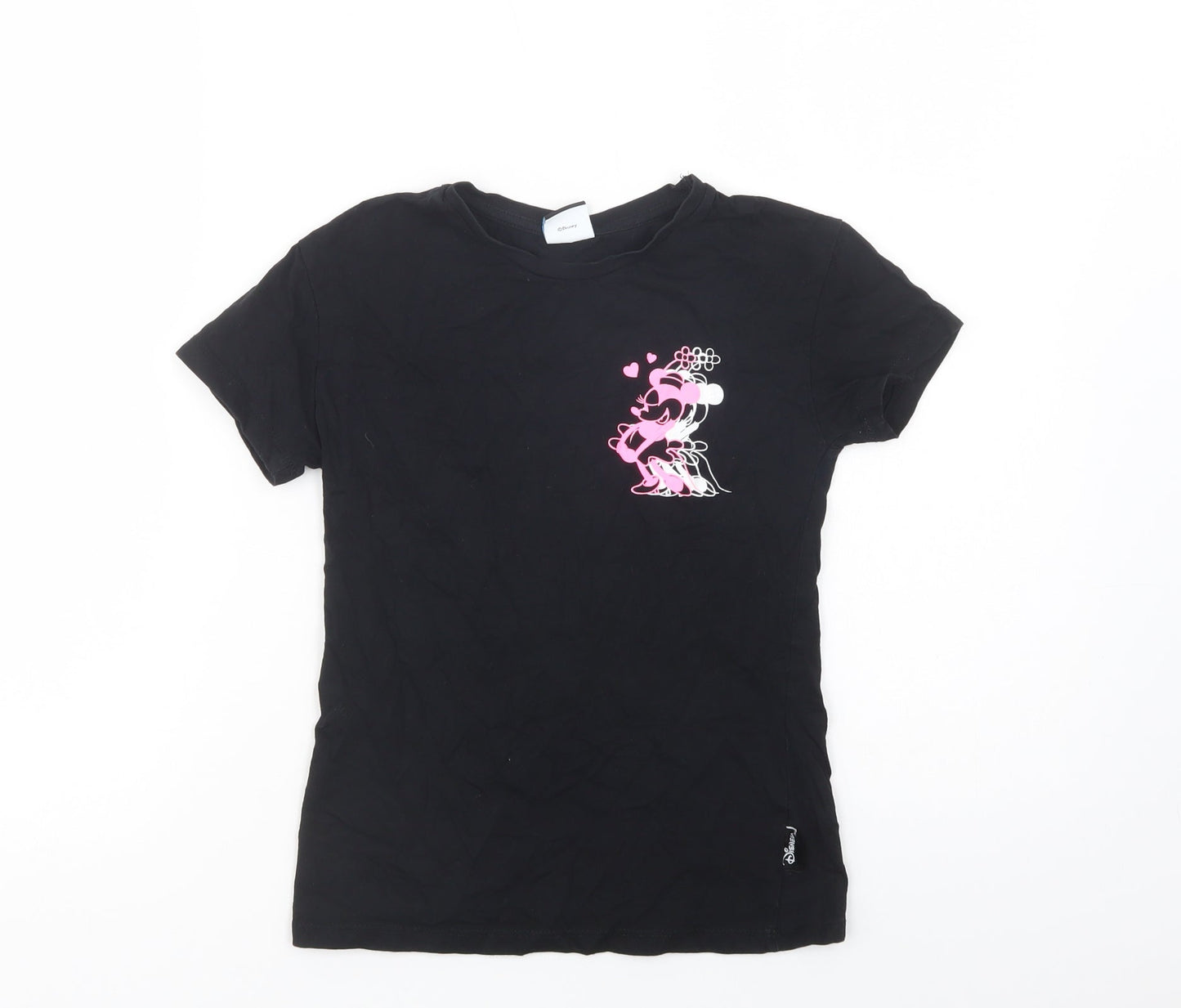 George Girls Black  Cotton Basic T-Shirt Size 9-10 Years Crew Neck Pullover - Minnie Mouse