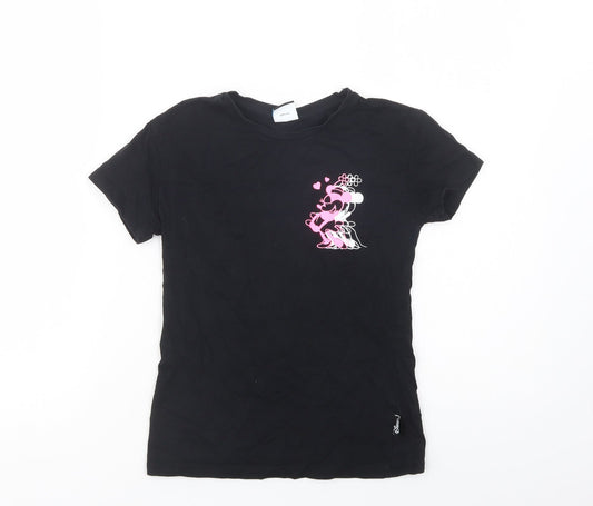 George Girls Black  Cotton Basic T-Shirt Size 9-10 Years Crew Neck Pullover - Minnie Mouse