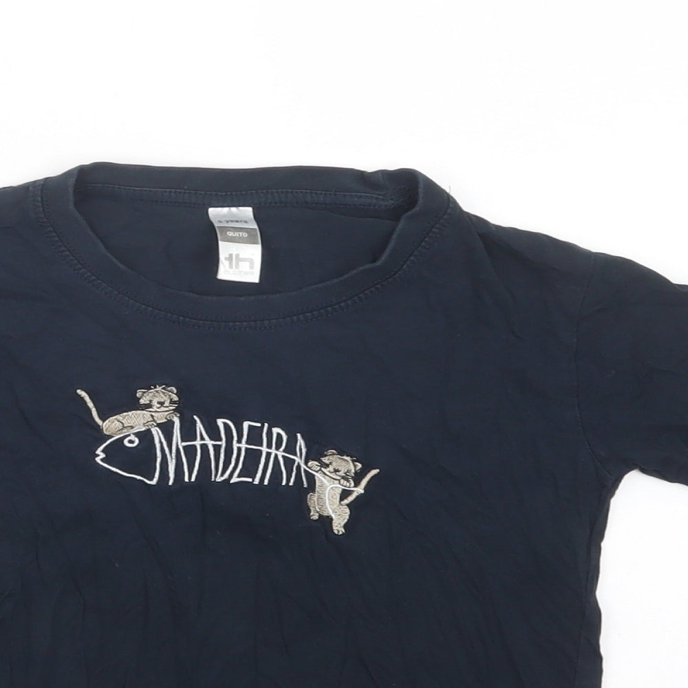 th Clothes Boys Blue  Cotton Basic T-Shirt Size 6 Years Crew Neck Pullover - Madeira