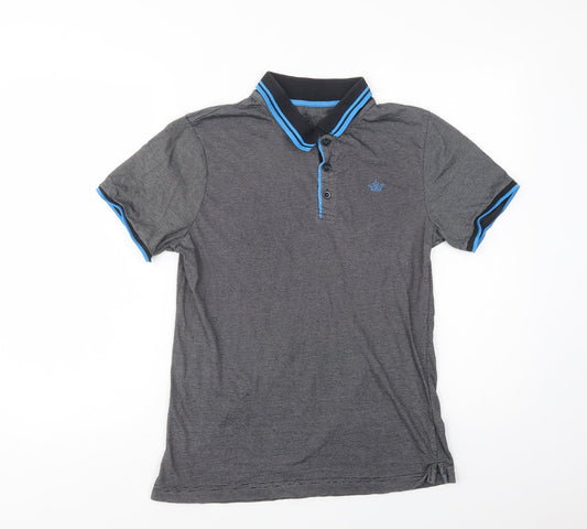 Urban Spirit Mens Grey Striped Cotton  Polo Size S Collared Button
