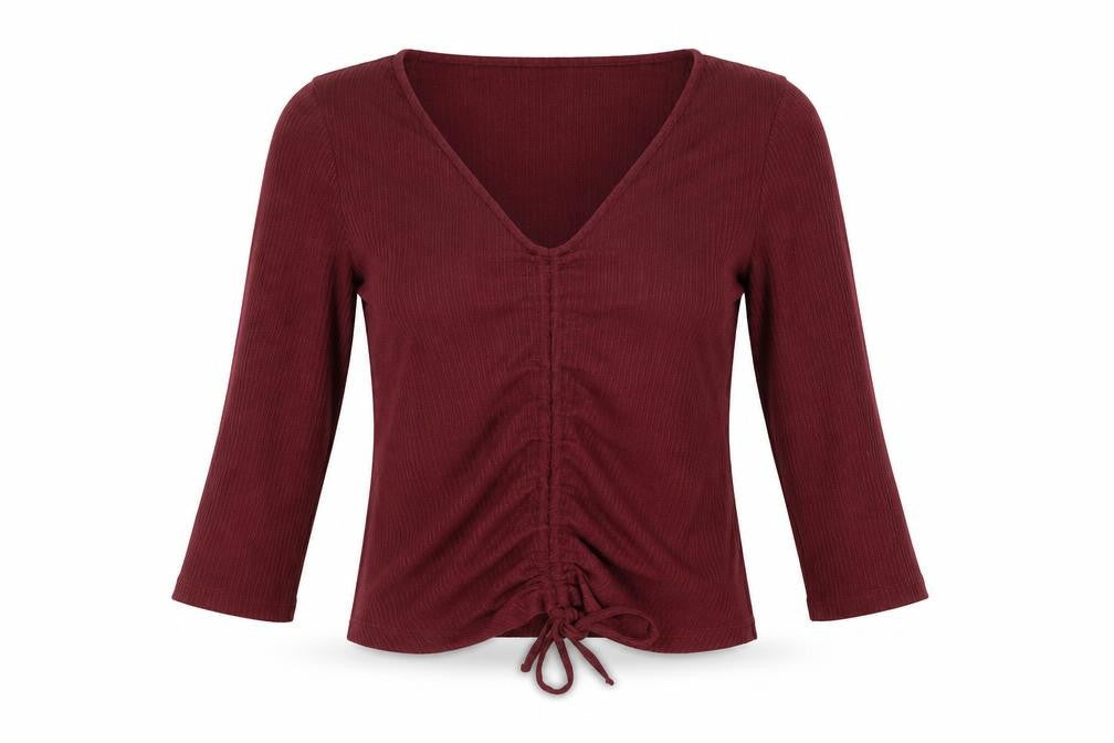 Pep & Co Womens Purple  Polyester Basic Blouse Size 8 V-Neck - Ruched