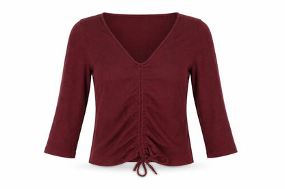 Pep&Co Womens Purple  Polyester Basic Blouse Size 8 V-Neck - Ruched