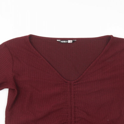 Pep&Co Womens Purple  Polyester Basic Blouse Size 8 V-Neck - Ruched