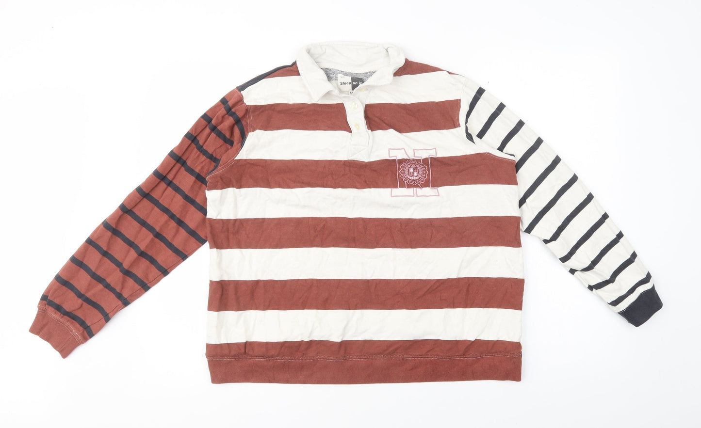 NEXT Womens White Striped Cotton Henley Sweatshirt Size 12  Button