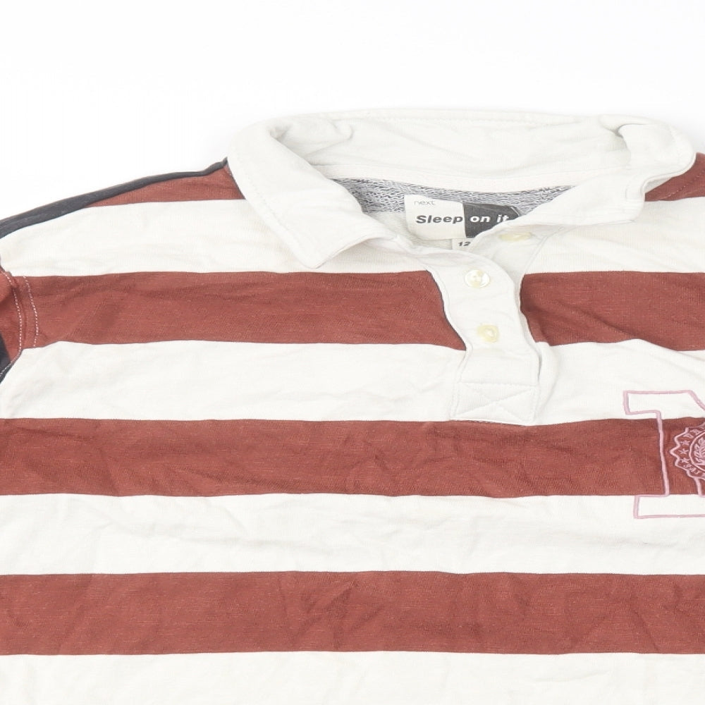 NEXT Womens White Striped Cotton Henley Sweatshirt Size 12  Button