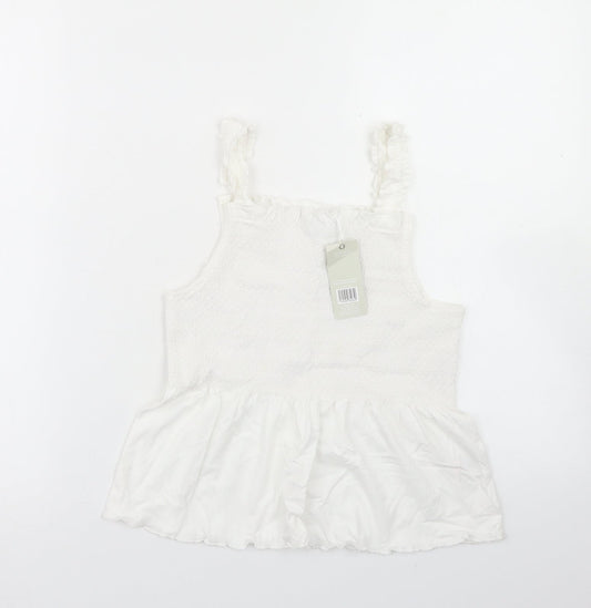 Jeff & Co Girls White  Cotton Basic Tank Size 9-10 Years Square Neck