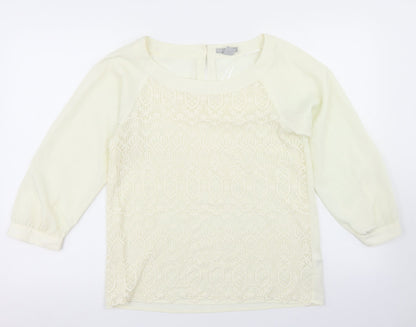 H&M Womens Ivory  Polyester Basic Blouse Size 10 Round Neck - Lace front detail