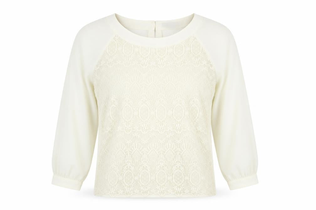 H&M Womens Ivory  Polyester Basic Blouse Size 10 Round Neck - Lace front detail