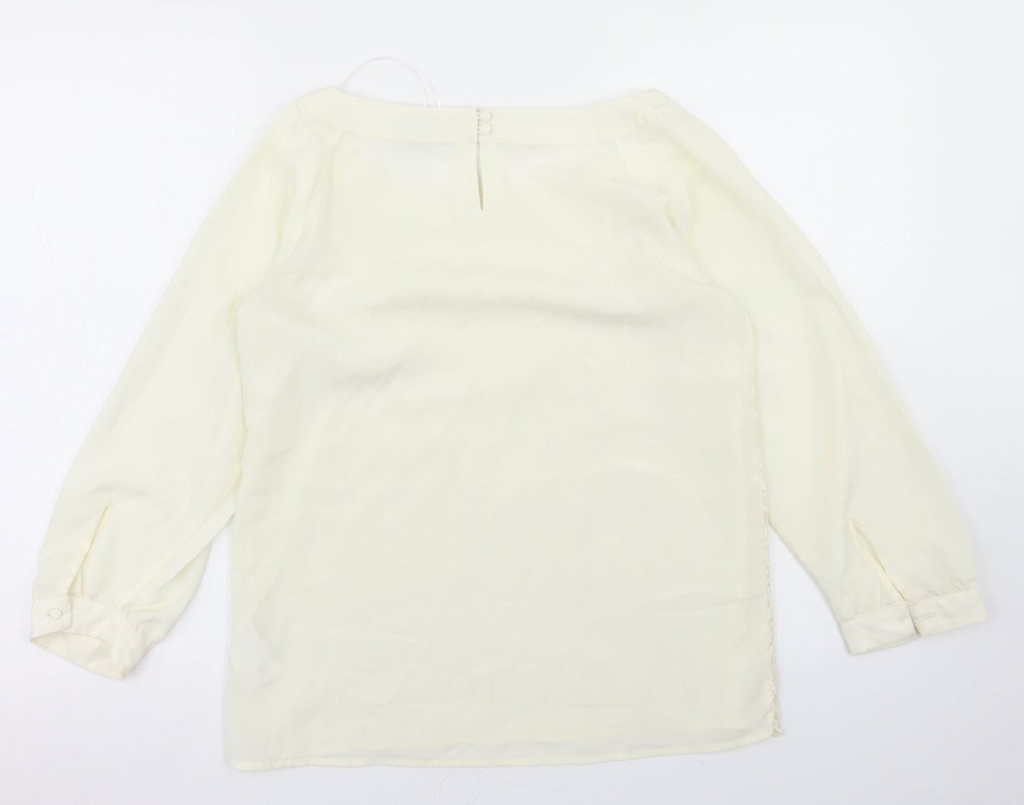 H&M Womens Ivory  Polyester Basic Blouse Size 10 Round Neck - Lace front detail