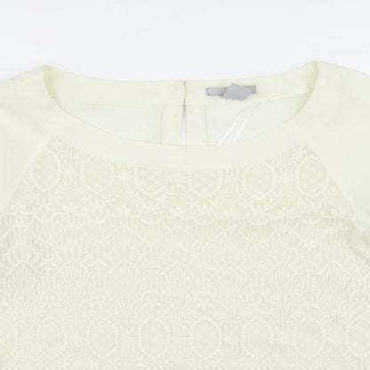 H&M Womens Ivory  Polyester Basic Blouse Size 10 Round Neck - Lace front detail