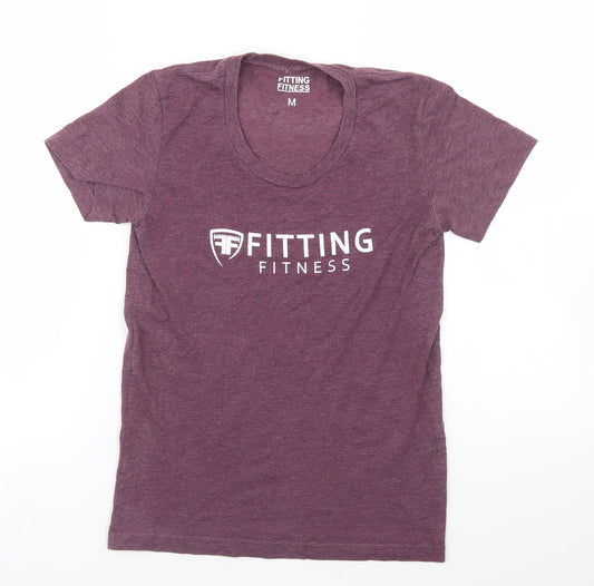 Fitting Fitness Womens Purple  Polyester Basic T-Shirt Size M V-Neck