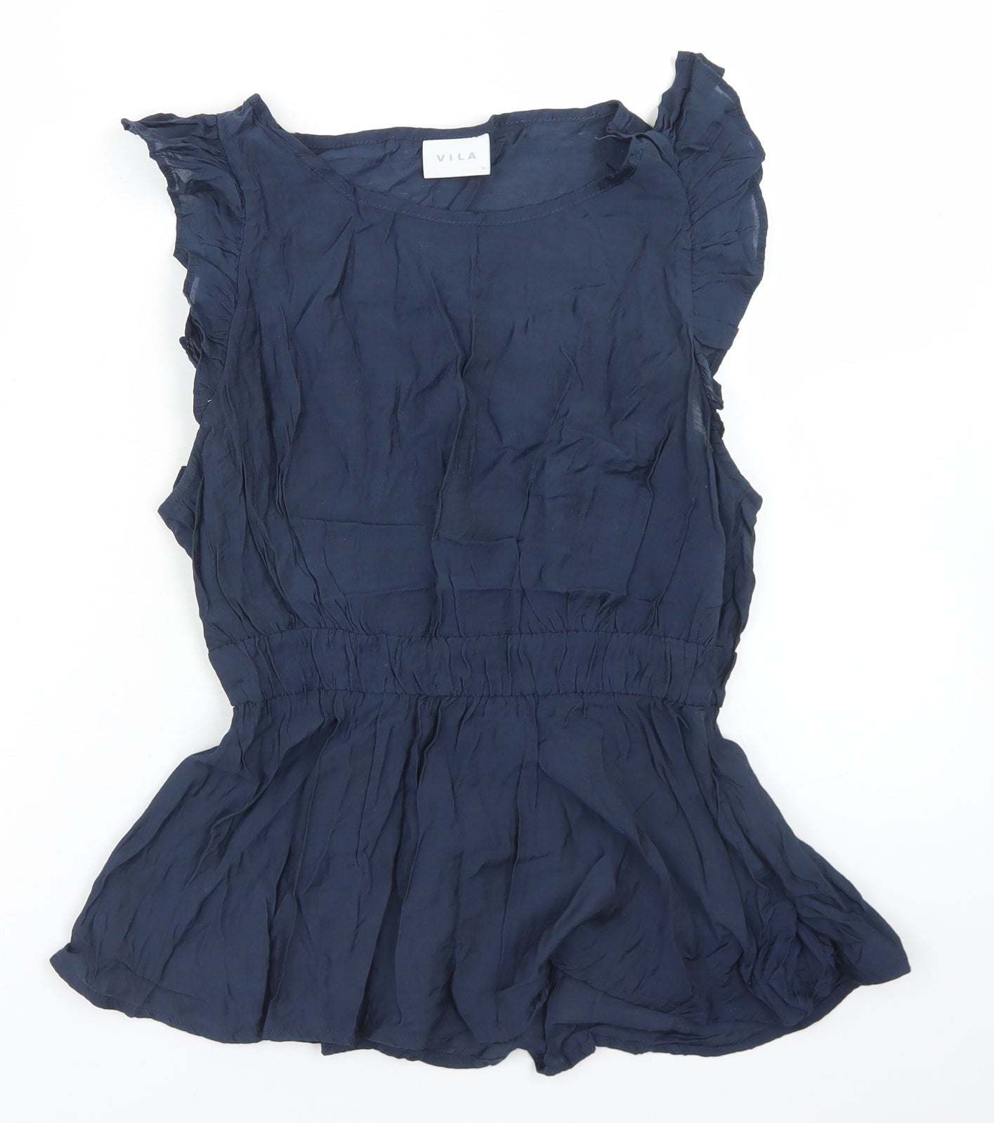 VILA Womens Blue  Polyester Basic Blouse Size 8 Round Neck
