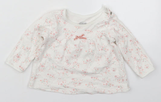 mamas & papas Girls White Floral Cotton Basic T-Shirt Size 6-9 Months Round Neck Button