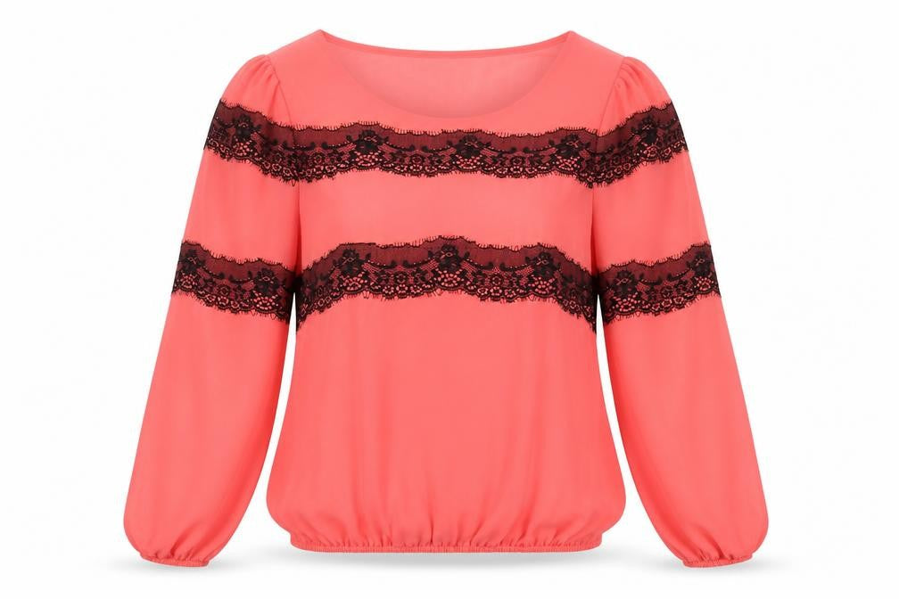 Fine Womens Pink  Polyester Basic Blouse Size 12 Round Neck