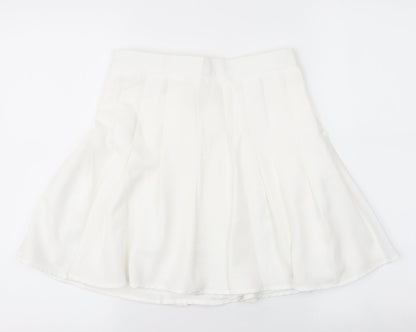 Preloved ROMWE Womens White  Polyester Skater Skirt Size S   Zip - Front