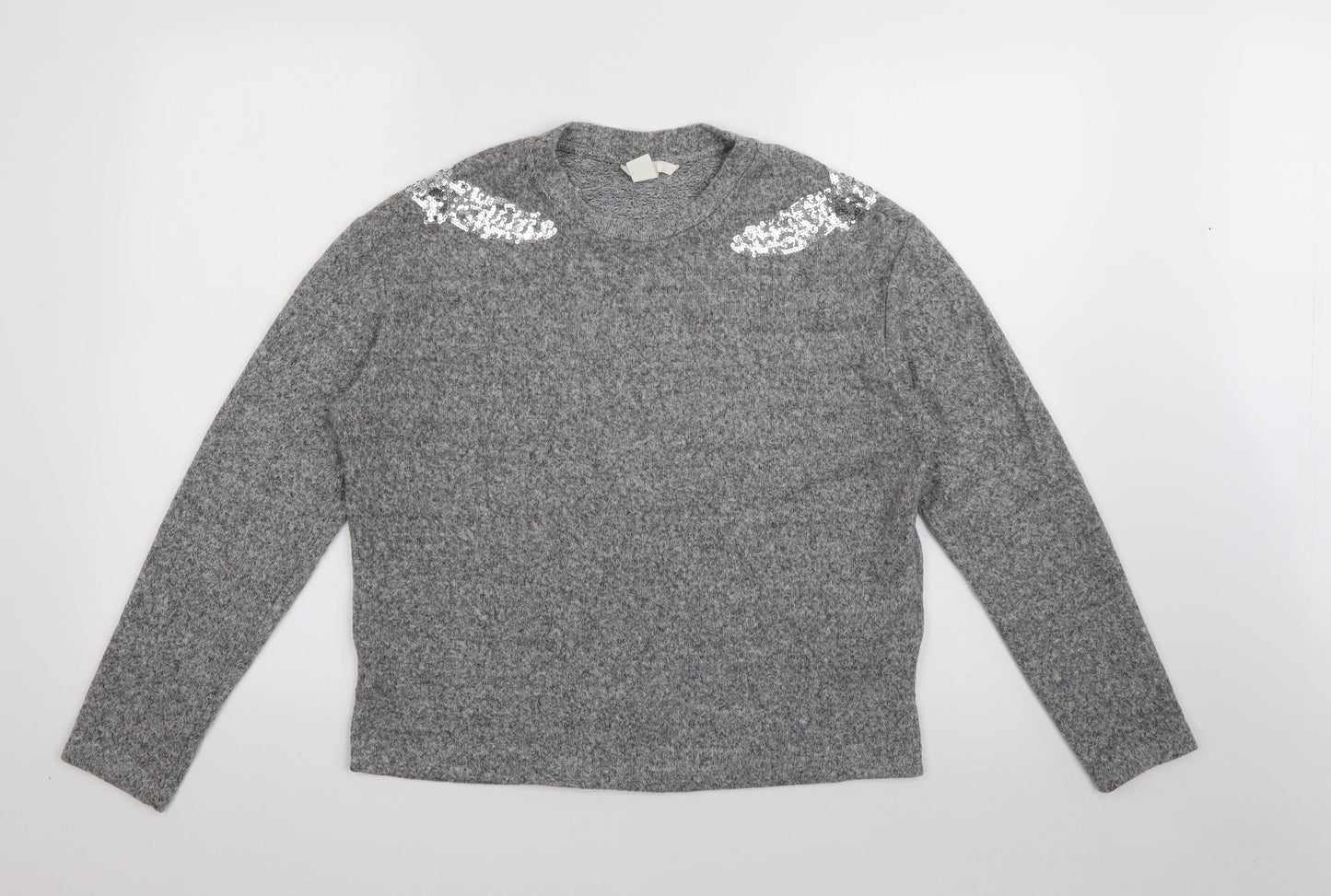 H&M Womens Grey Crew Neck  Polyester Pullover Jumper Size XS