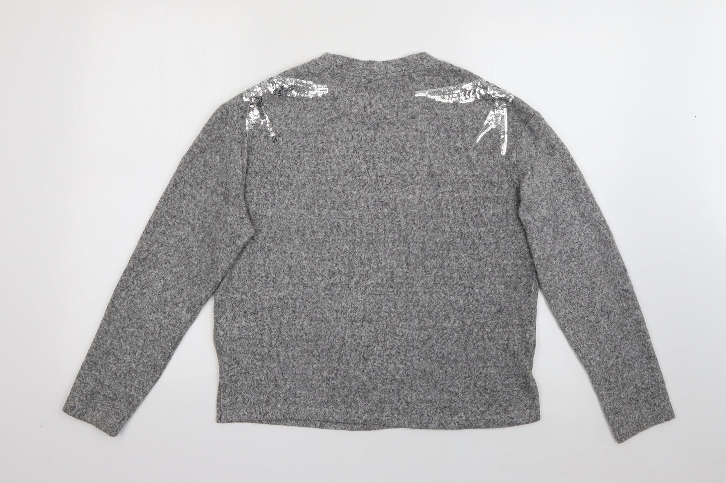 H&M Womens Grey Crew Neck  Polyester Pullover Jumper Size XS